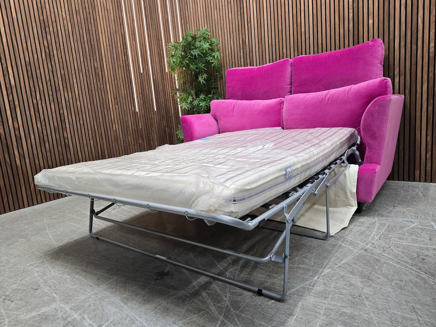 lars 2.5 seater retro modern sofa bed in persian rose smart velvet