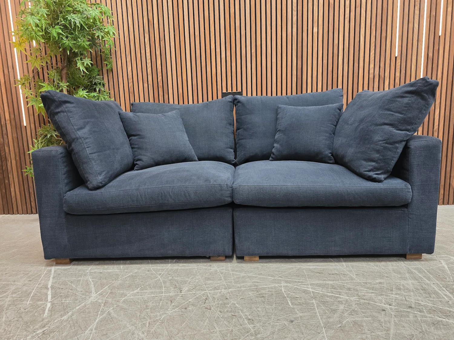 slim long island sofa in midnight brushed linen cotton