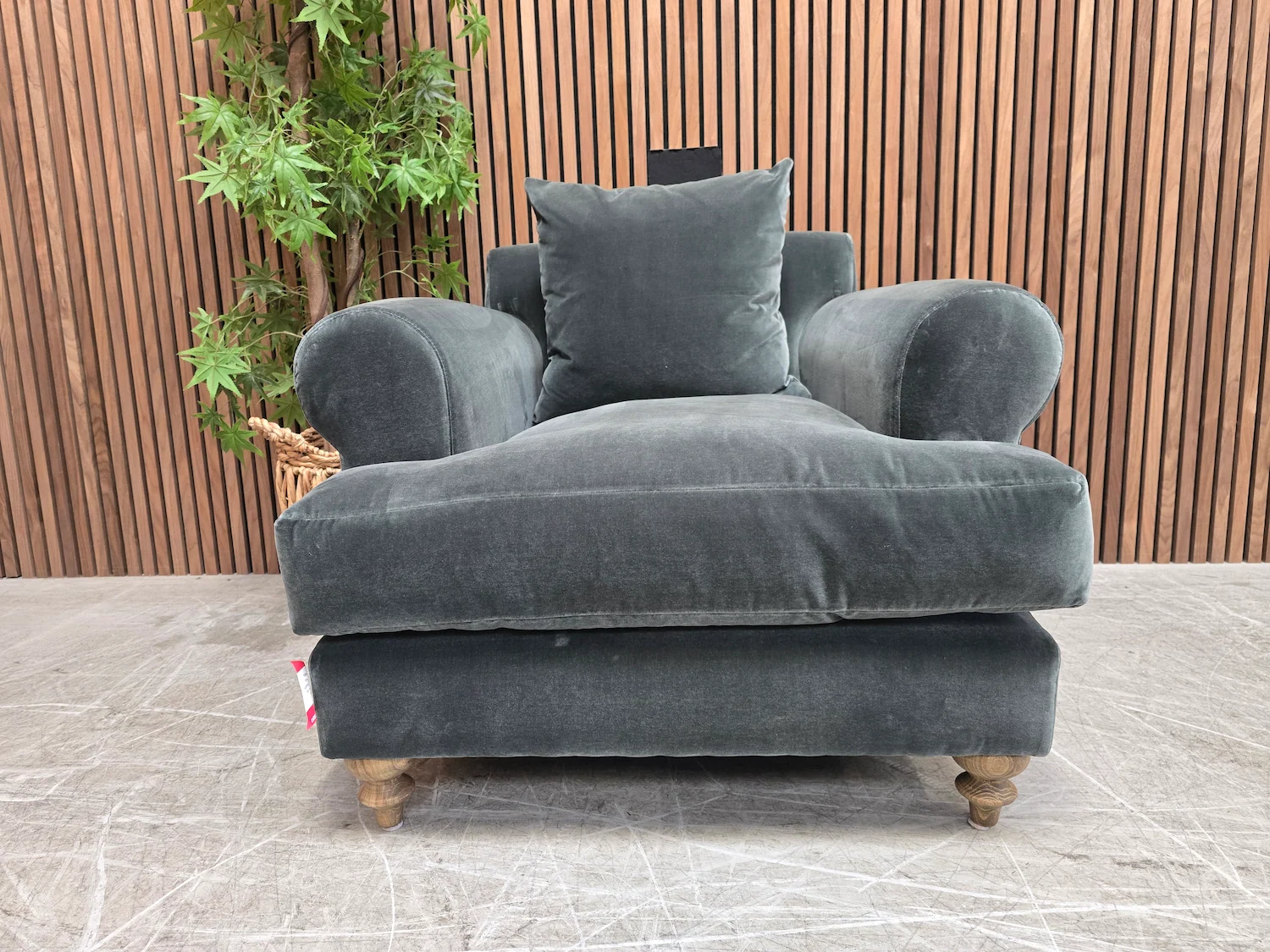 Teddy armchair in smokey green cashmere velvet