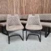 furniture village warrior right hand facing corner dining bench and 2x chairs in brown faux leather