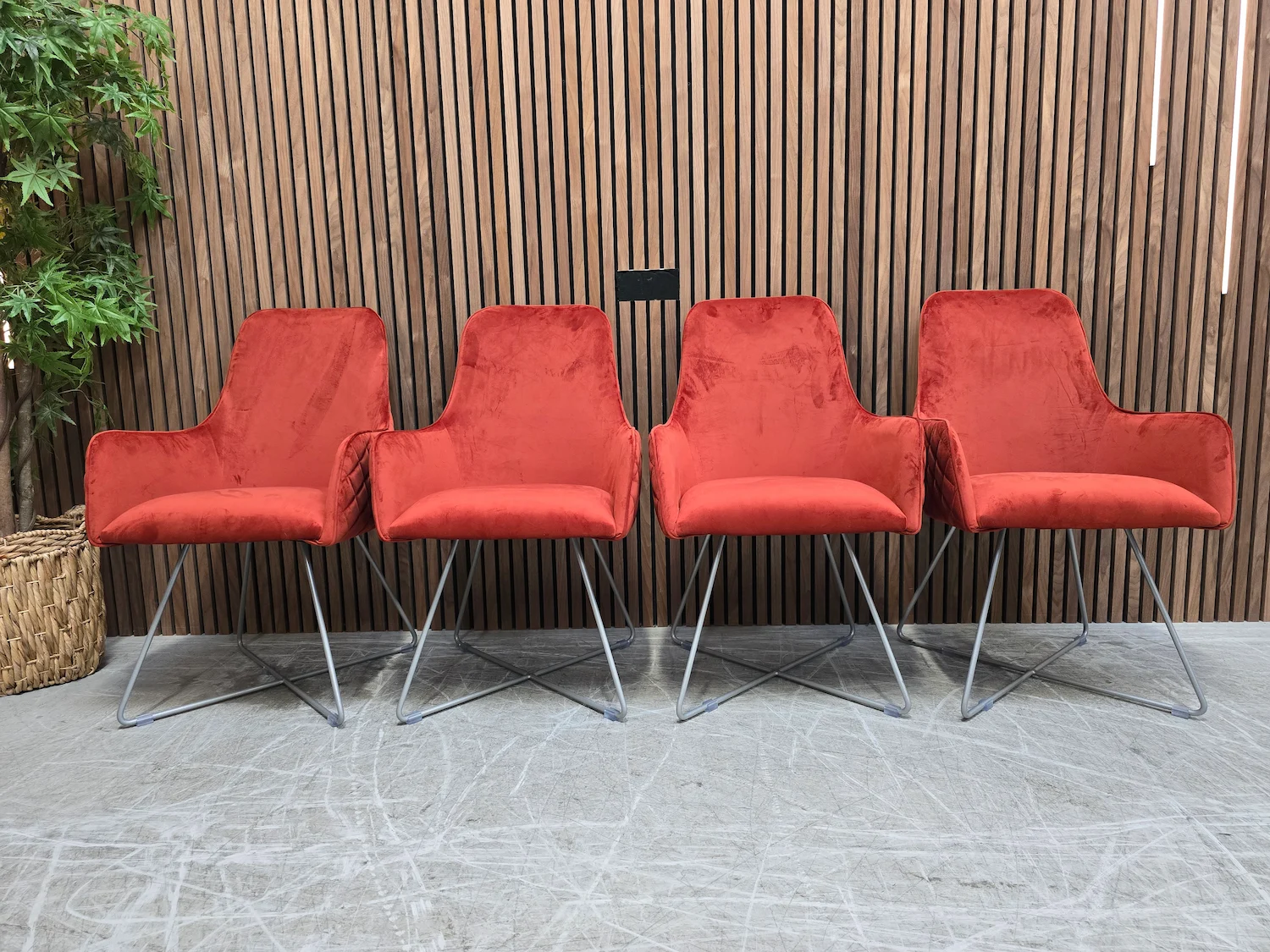 4x utah diamond stitched dining chairs in red velvet