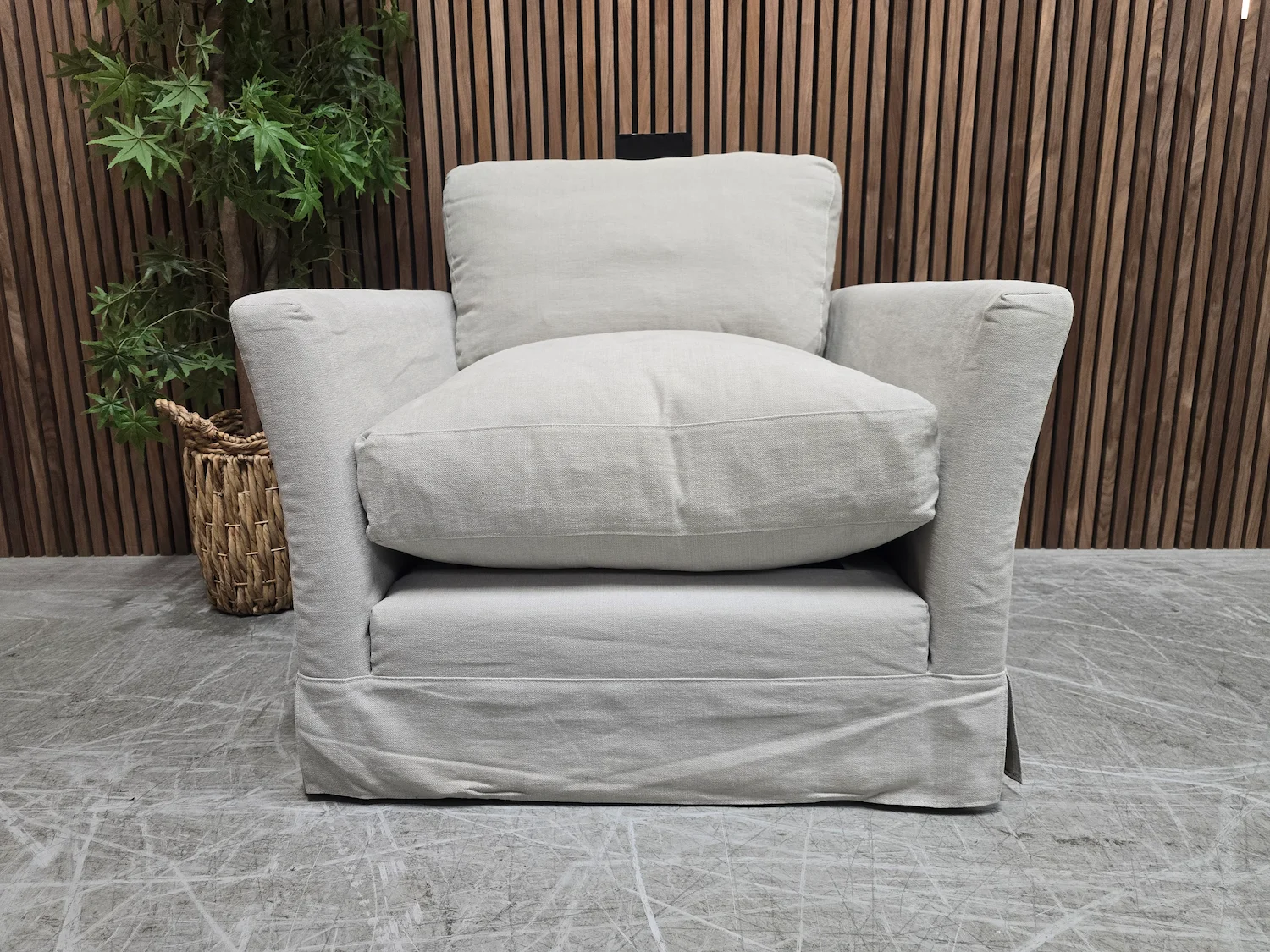 Otto armchair in taupe brushed linen cotton