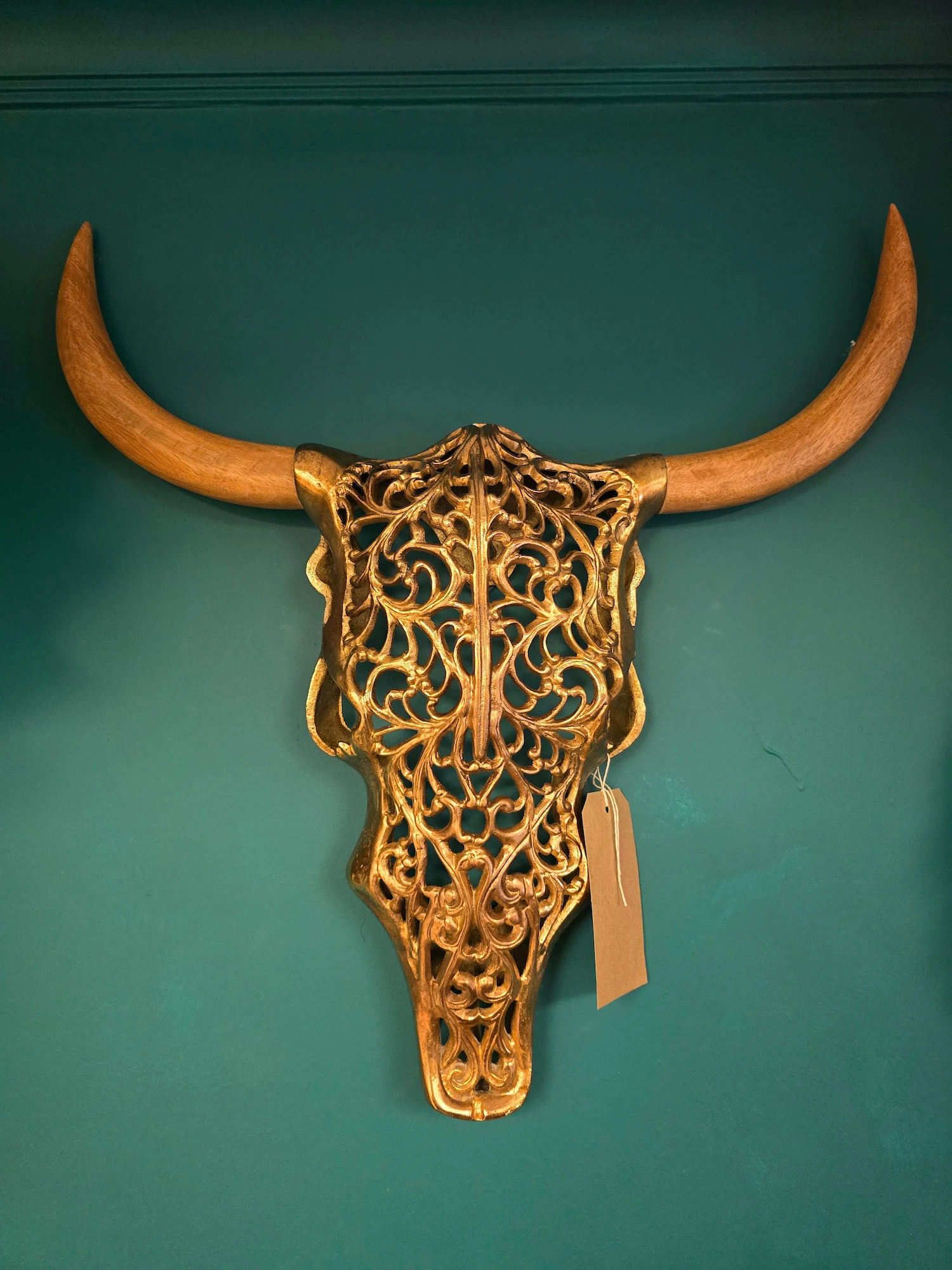 gold tribal bison wall head