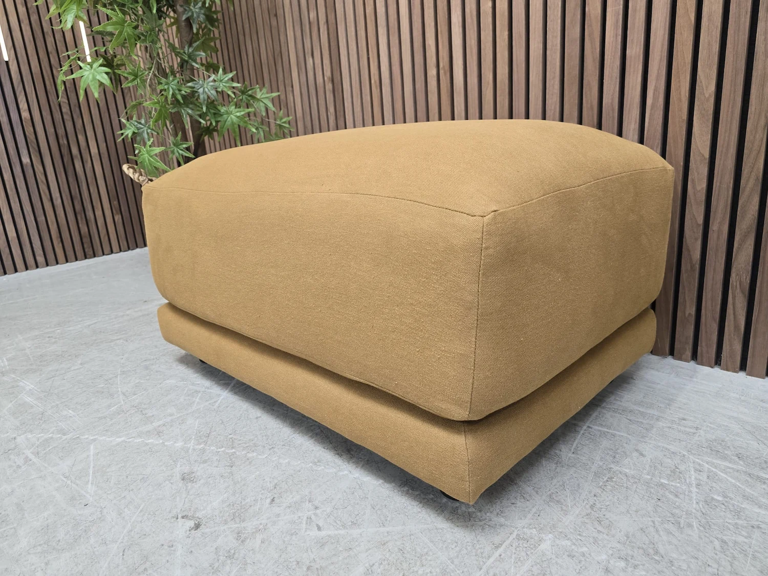 loaf little softie footstool in burnt sugar clever linen
