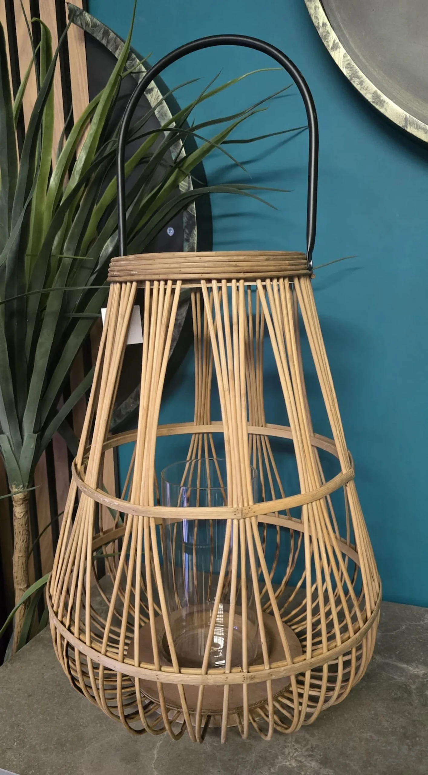 Large bamboo lantern with black handle