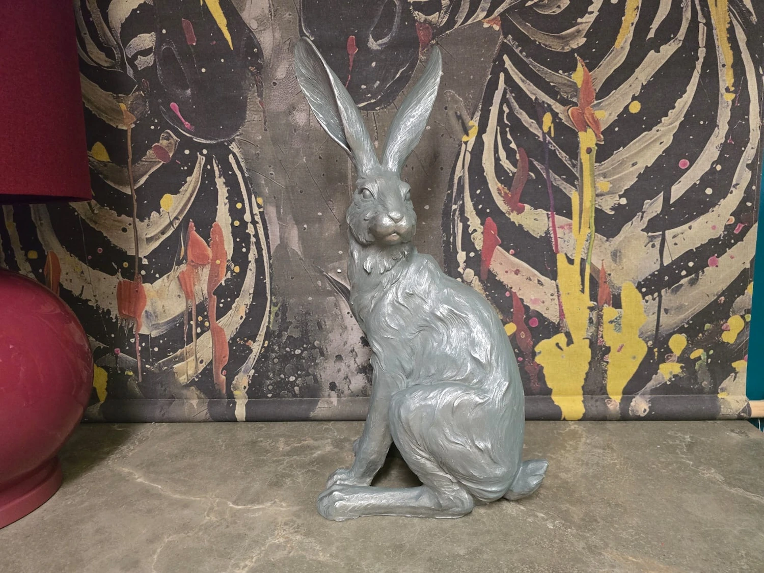 large silver sitting rabbit ornament