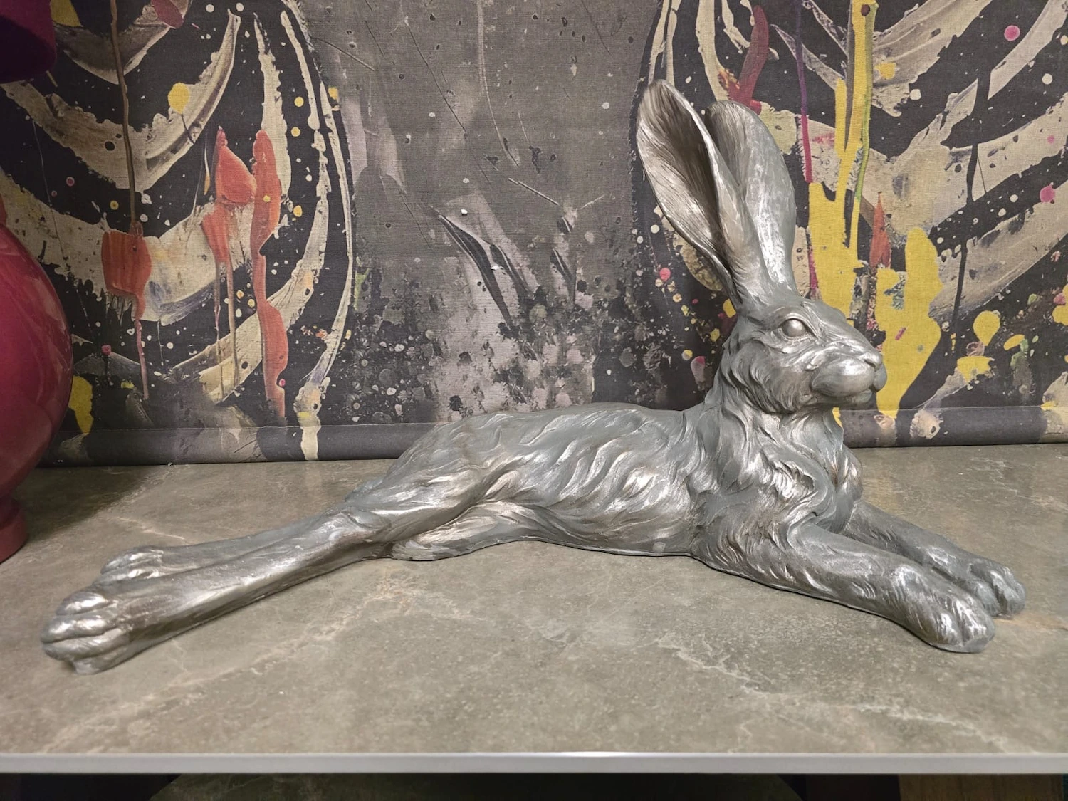 Large Laying Down Silver Rabbit Ornament