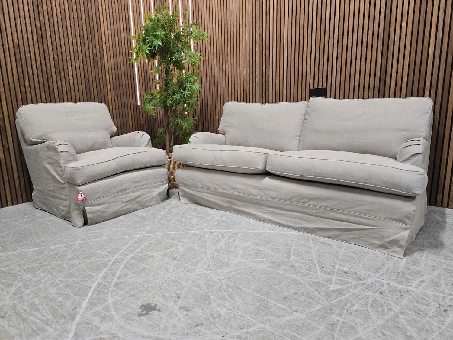 bluebell skirted 2.5 seater sofa and armchair in taupe brushed linen cotton