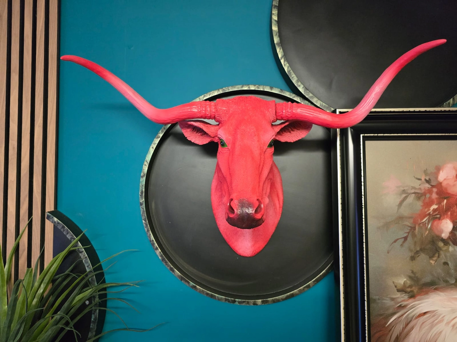 pink steer wall art
