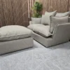 Side profile of Malibu 2.5 seater sofa & Footstool in greige