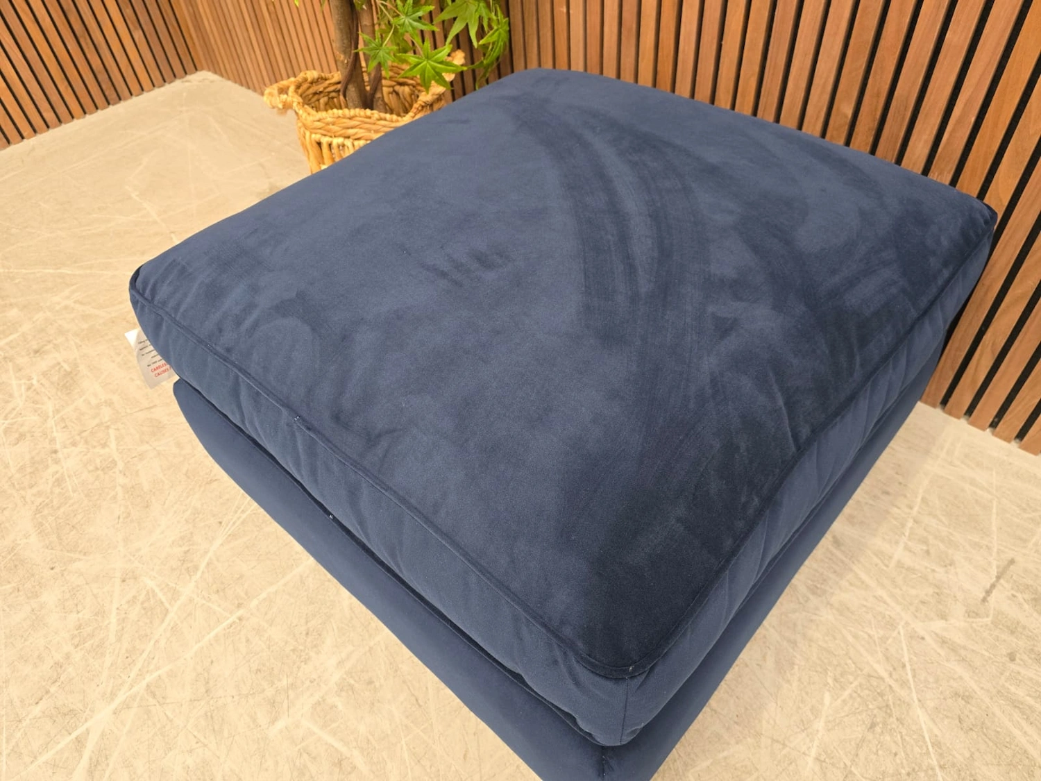 overview of the footstool top in indigo blue