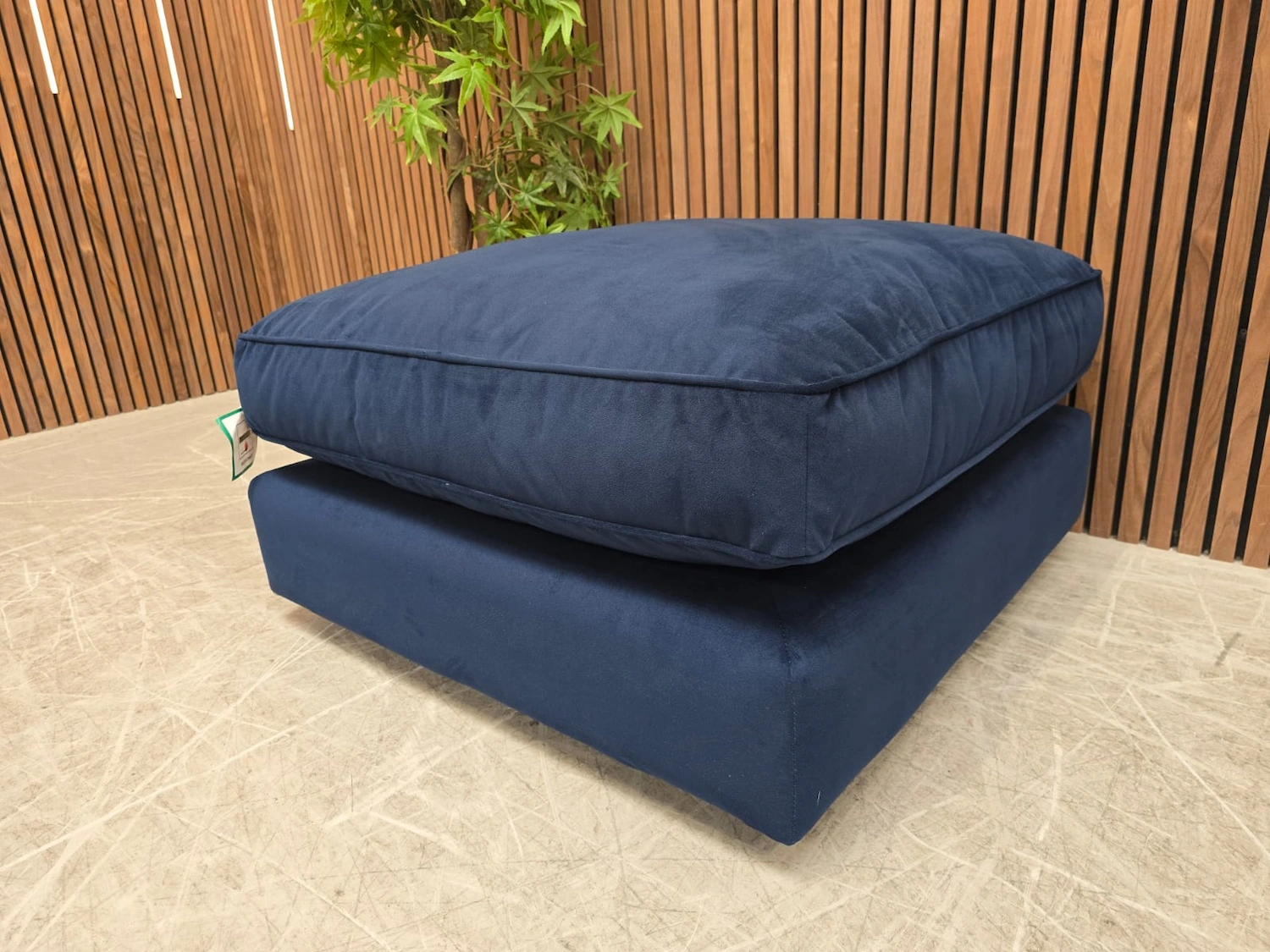 Harrington combi footstool in indigo blue velvet from the right side