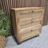 left side picture of the rustic mango 3 drawer bedside cabinet