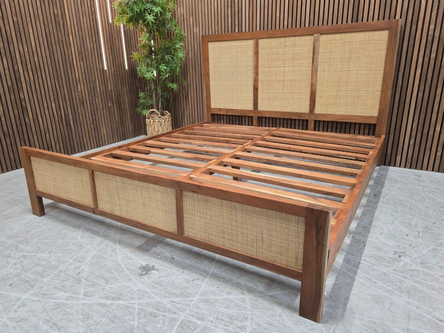 boho style sheesham wood and rattan super king bed frame