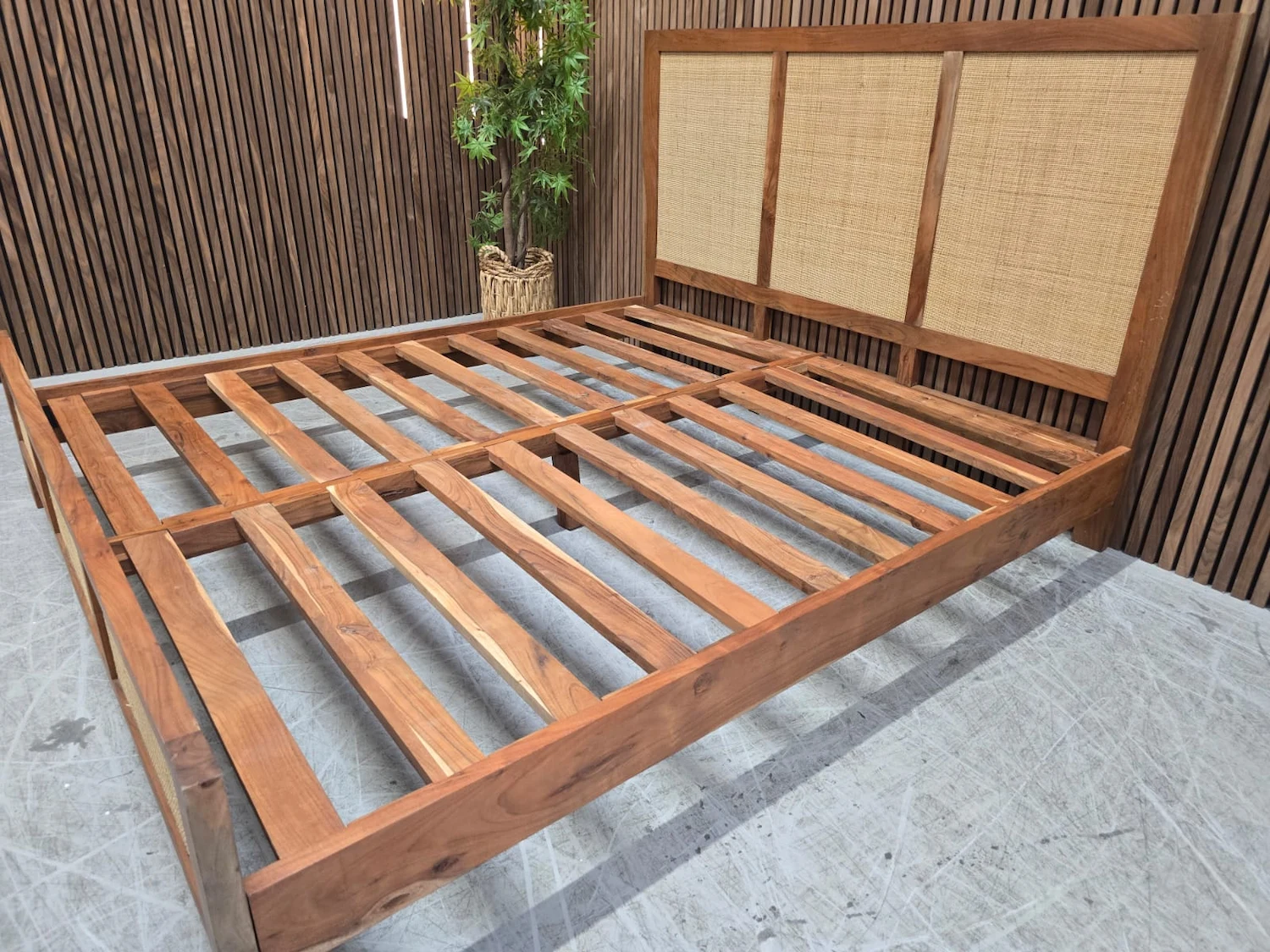 wooden slats on the boho bed