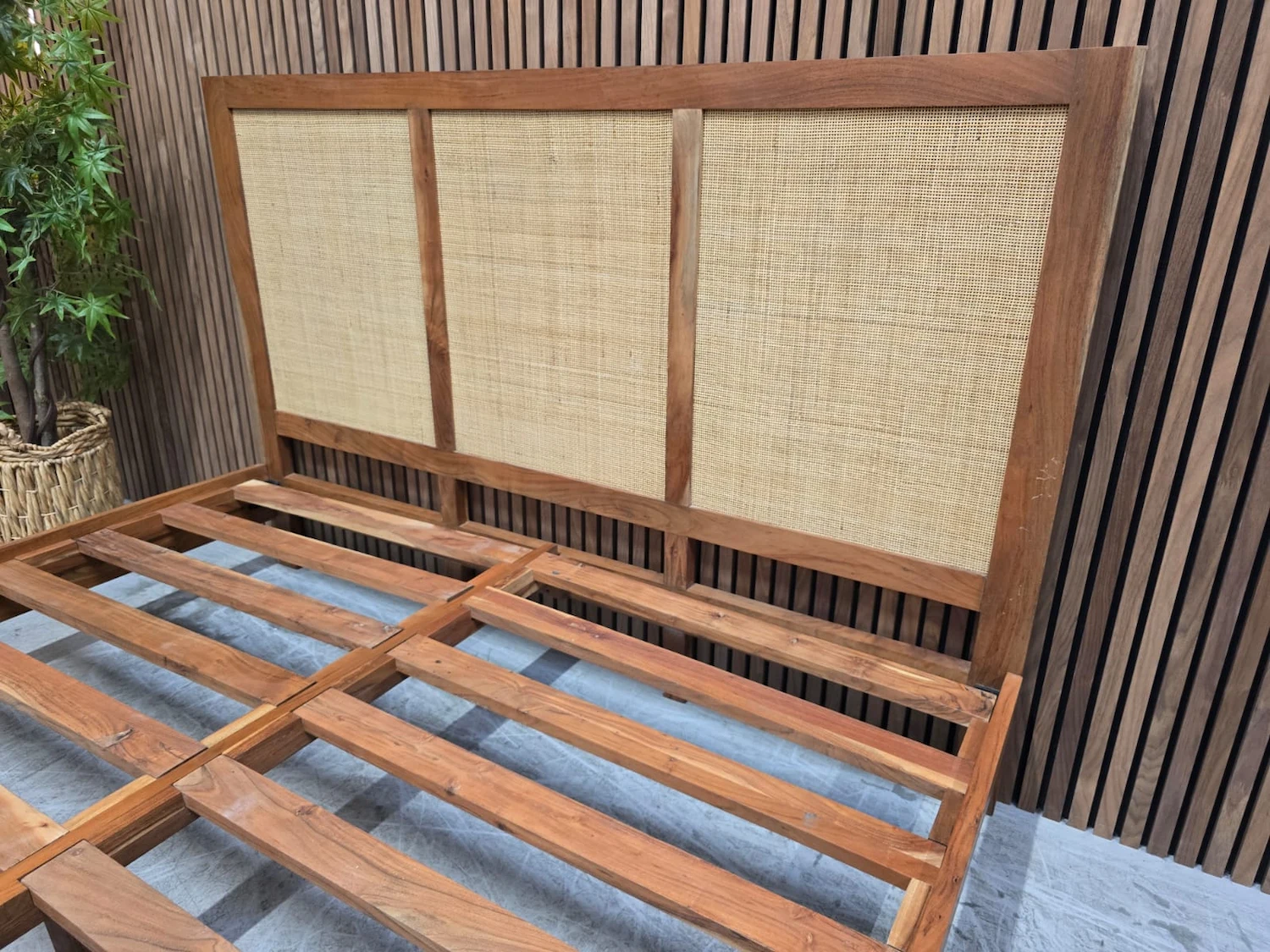 sheesham wood and rattan headboard