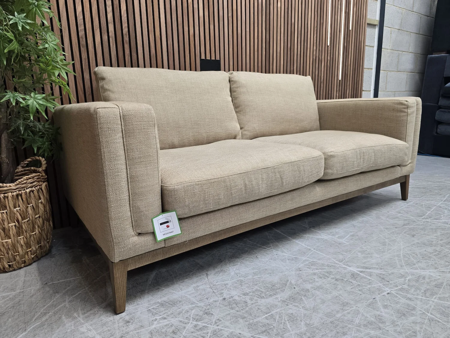 costello 2.5 seater in greige florence textured weave from the left side