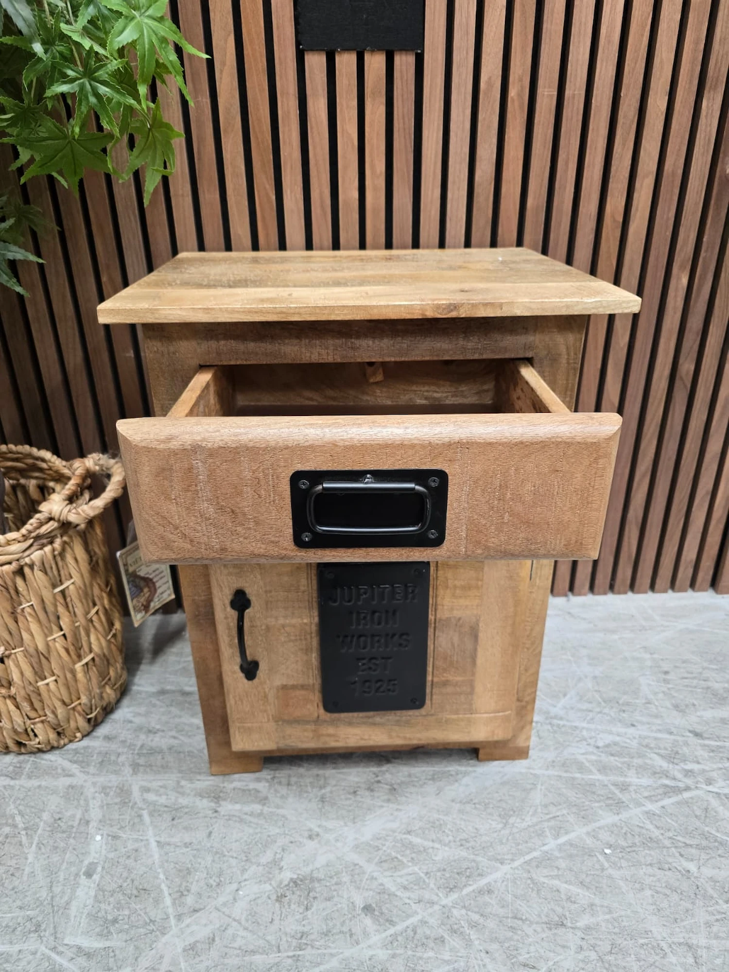 open drawer image of the side cabinet in mango wood