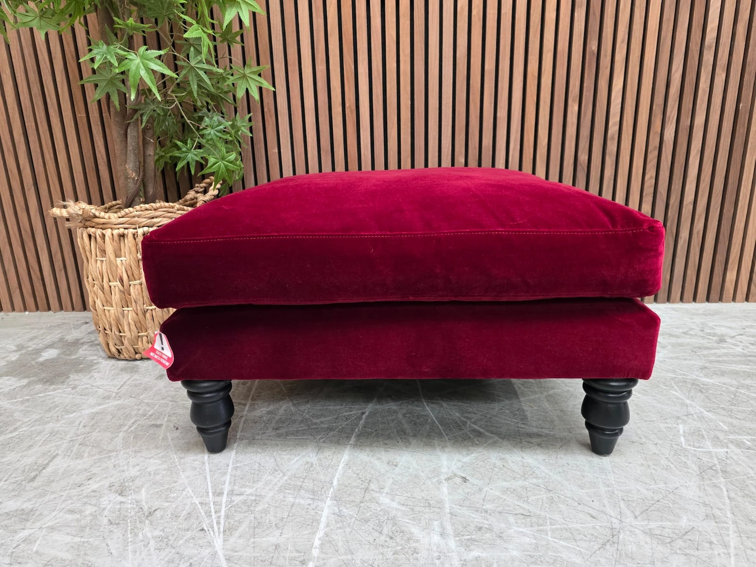 isla medium square footstool in malbec cotton matt velvet