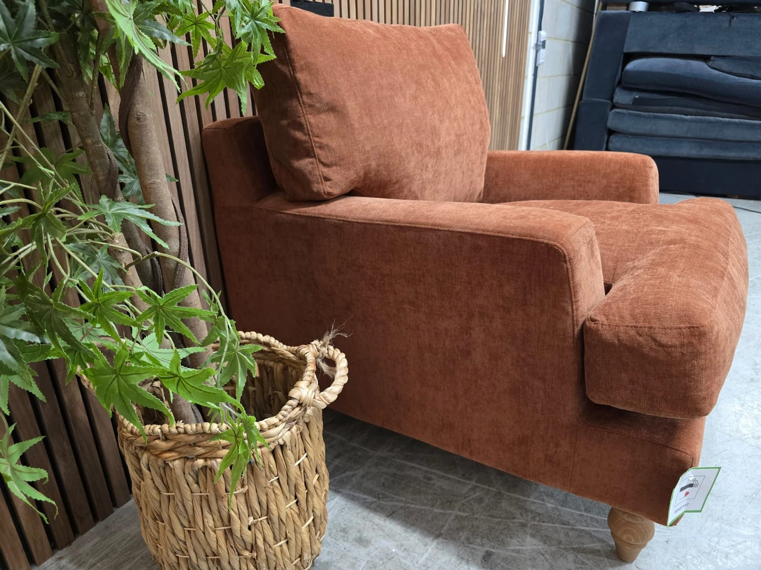 left side arm detail of the isla chair in koi