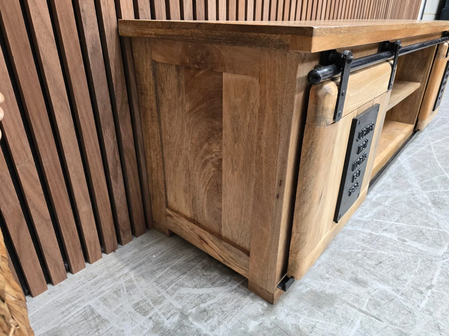 side wood grain photo of the tv cabinet from the left