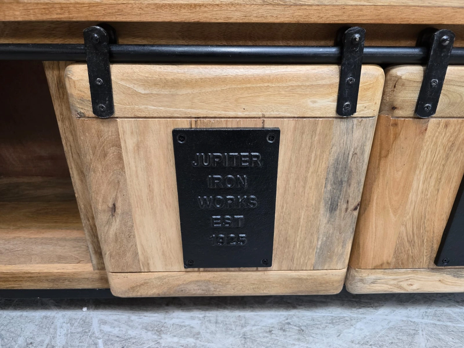 door detail of the iron work on the sliding door