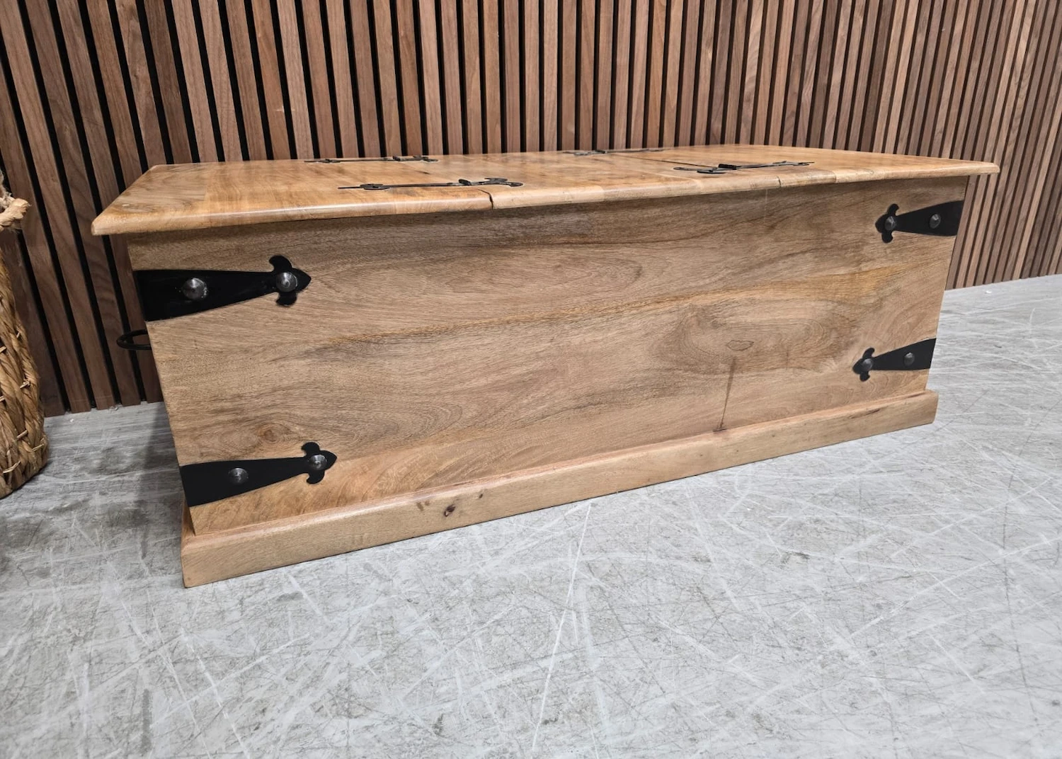 mango wooden storage trunk coffee table from the left side