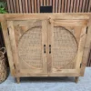 rustic boho style rattan and mango wood small 2 door sideboard