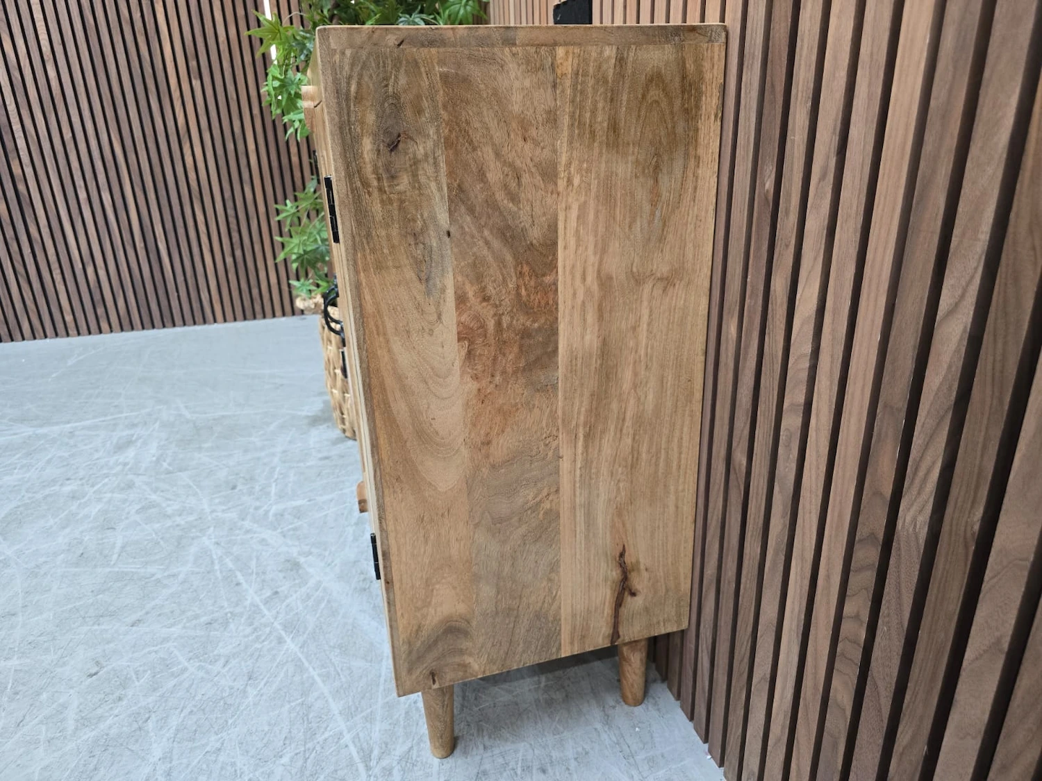 Rattan small 2 door sideboard 4 right side of the sideboard showing the mango wood