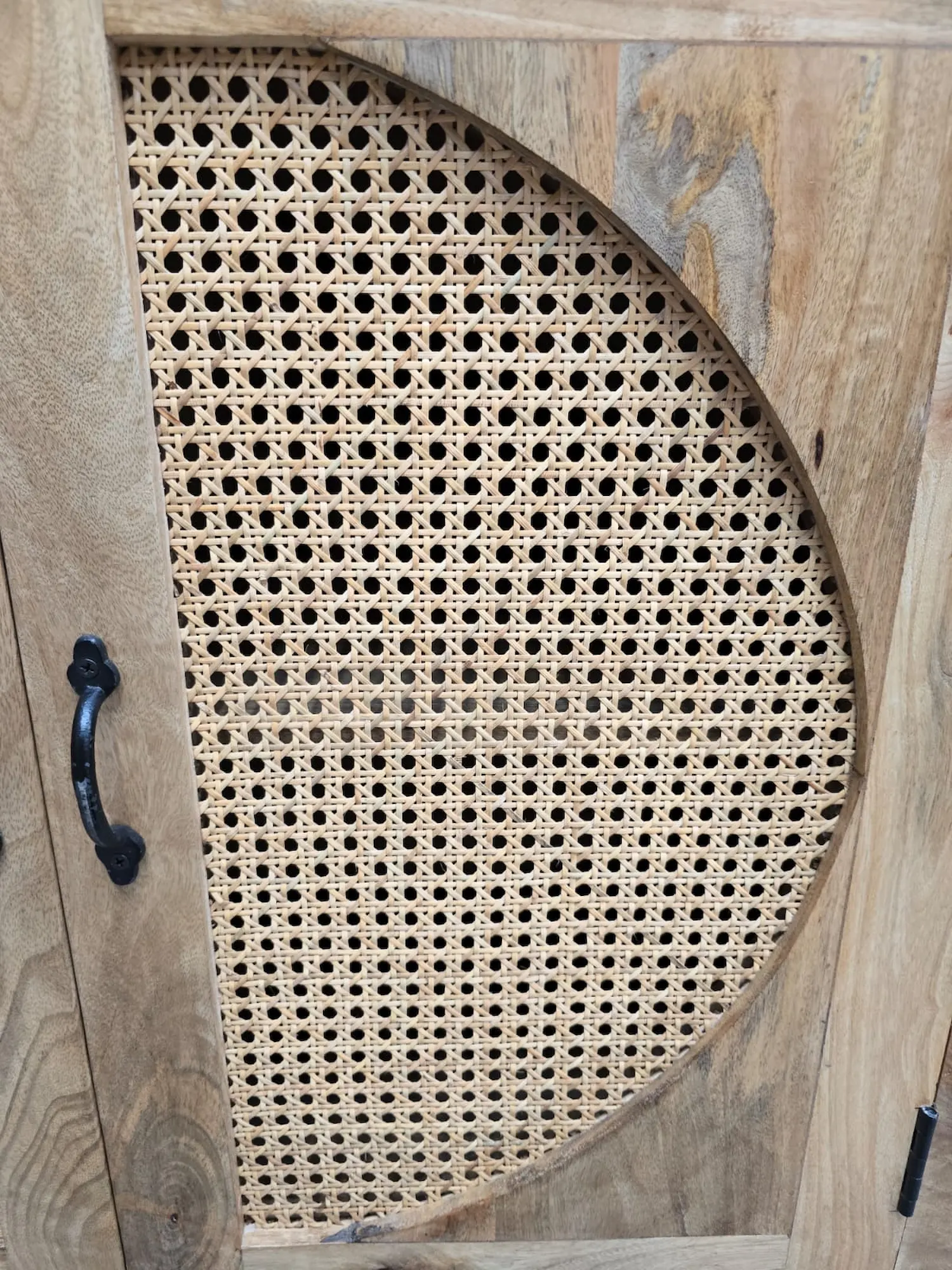 Rattan small 2 door sideboard 6 close up of the rattan door front