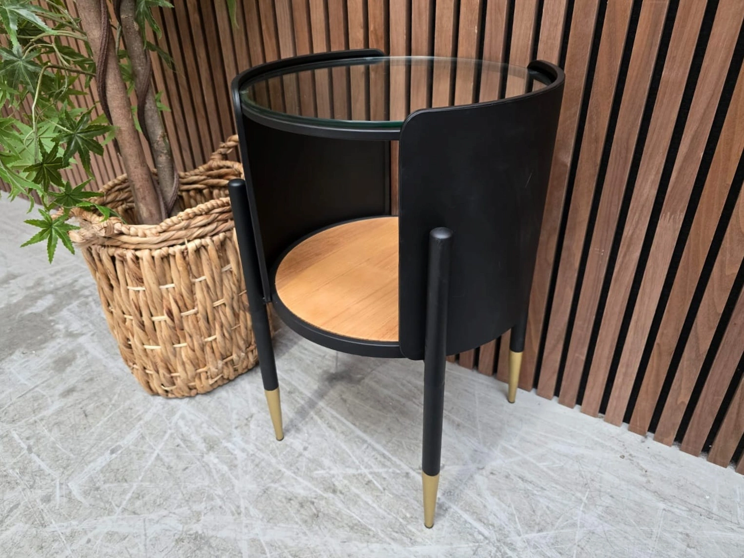 right side of the retro metal and glass side end table