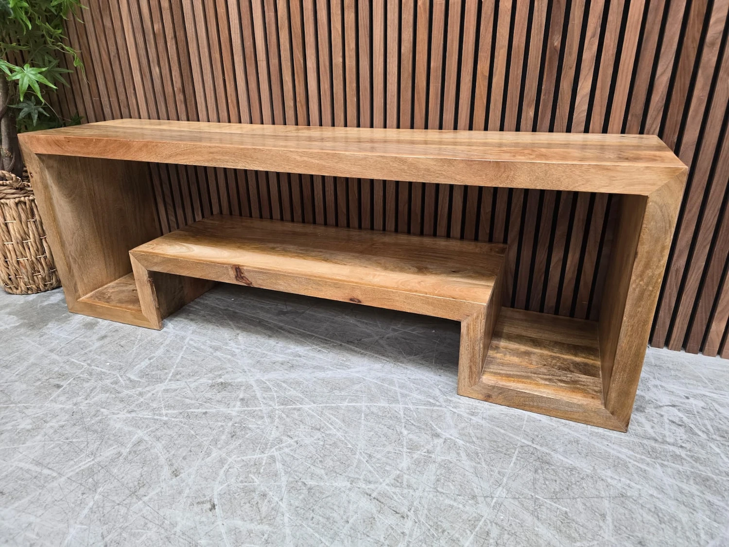 rustic mango open tier tv stand from the right side