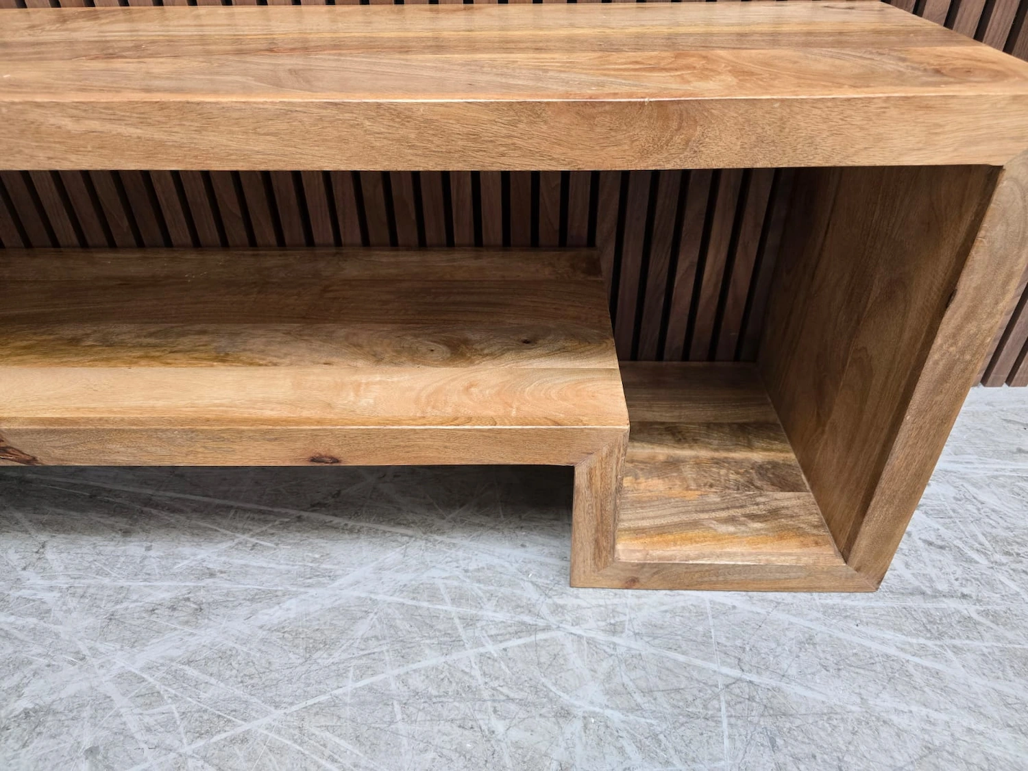 open shelving on the tv stand