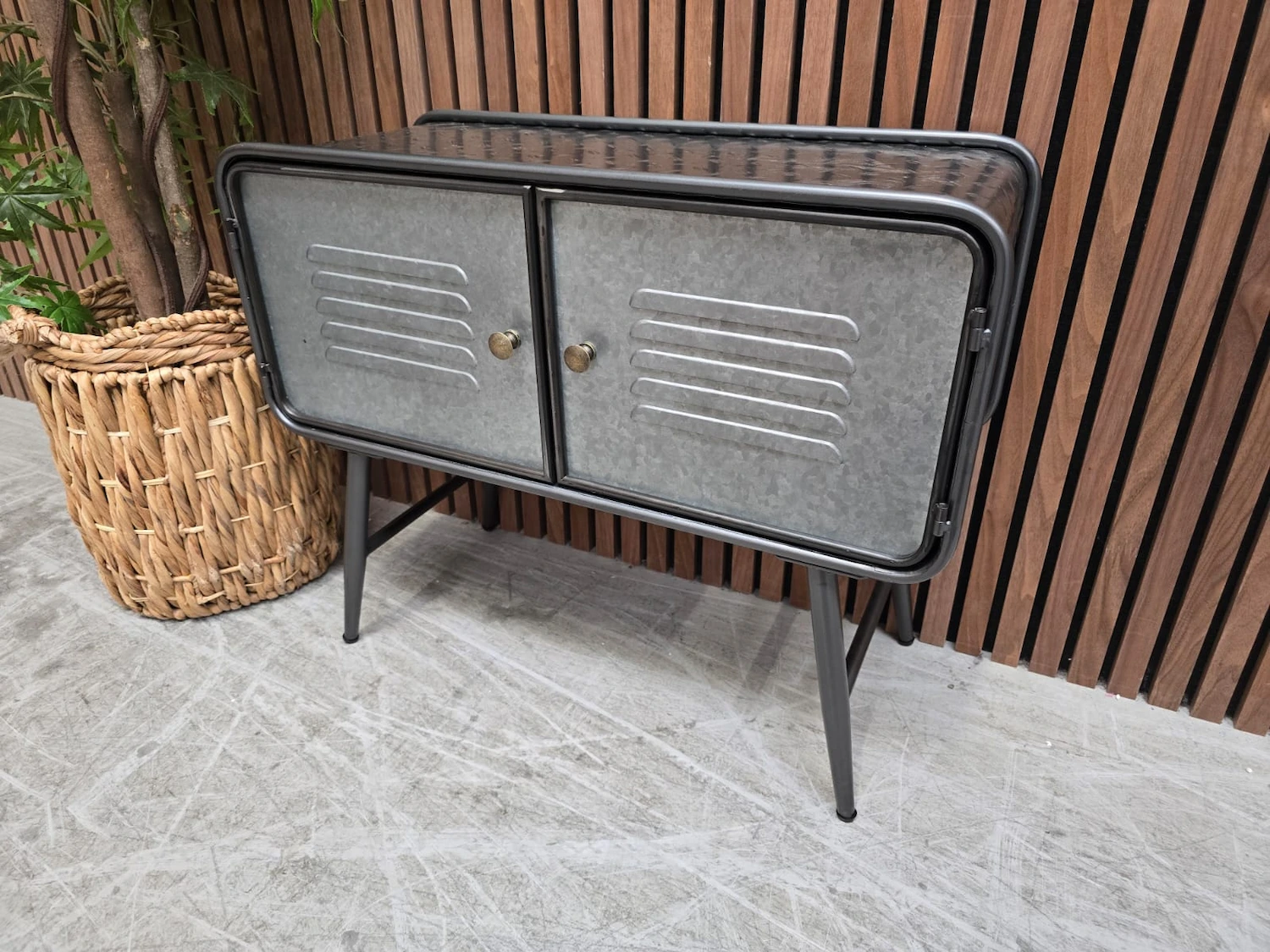 industrial metal cabinet with two doors from the right side