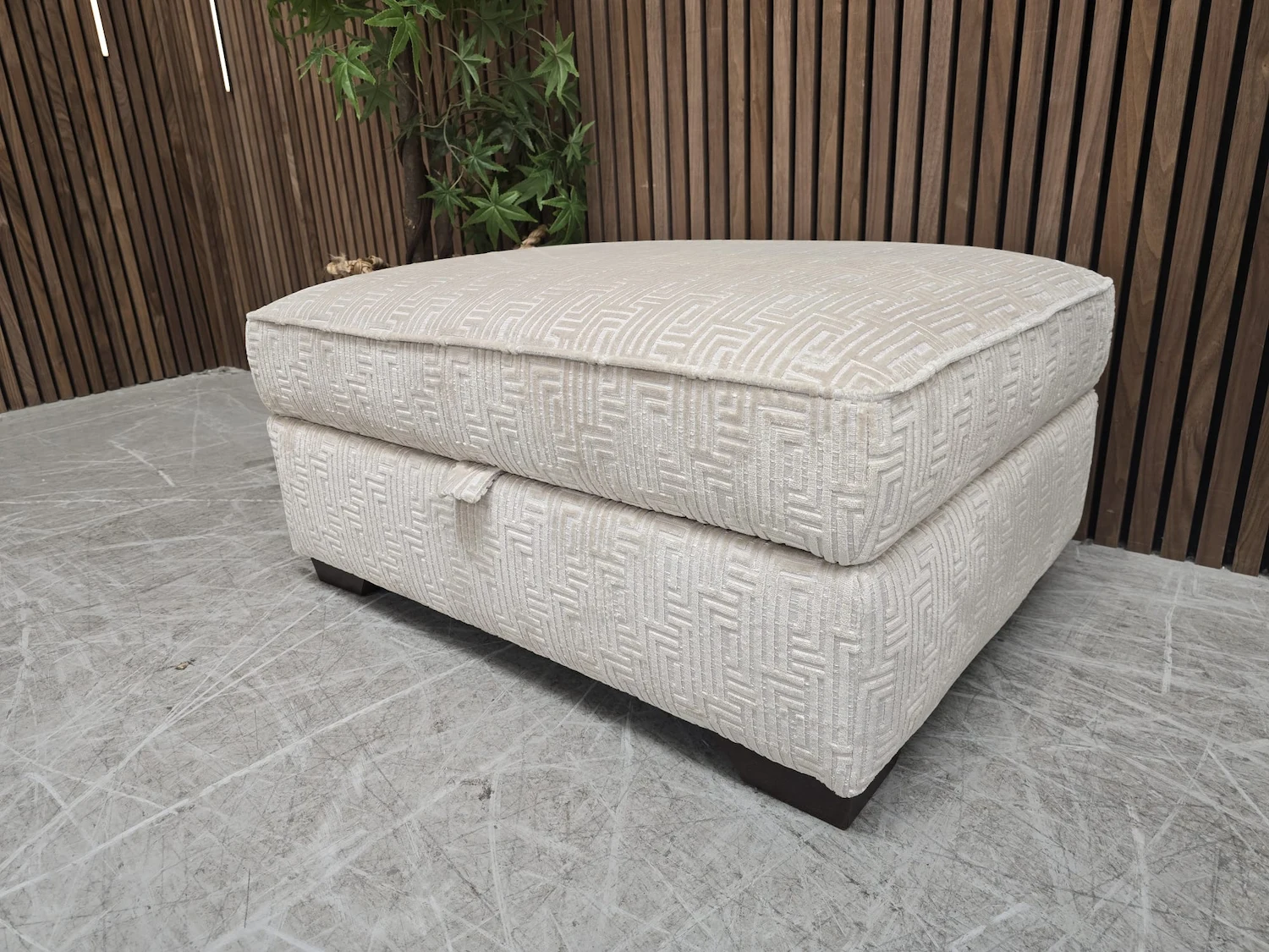 Valentino large storage footstool in patterned cream from the right side