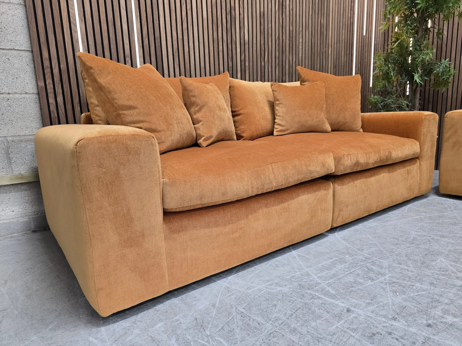 alaska 3 seater split sofa in dusk marmalade from the left side