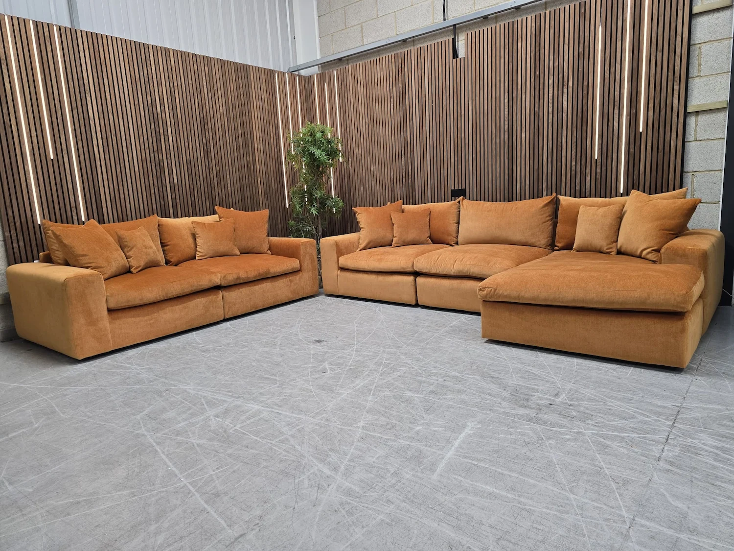 Alaska right hand facing modular chaise and sofa in dusk marmalade
