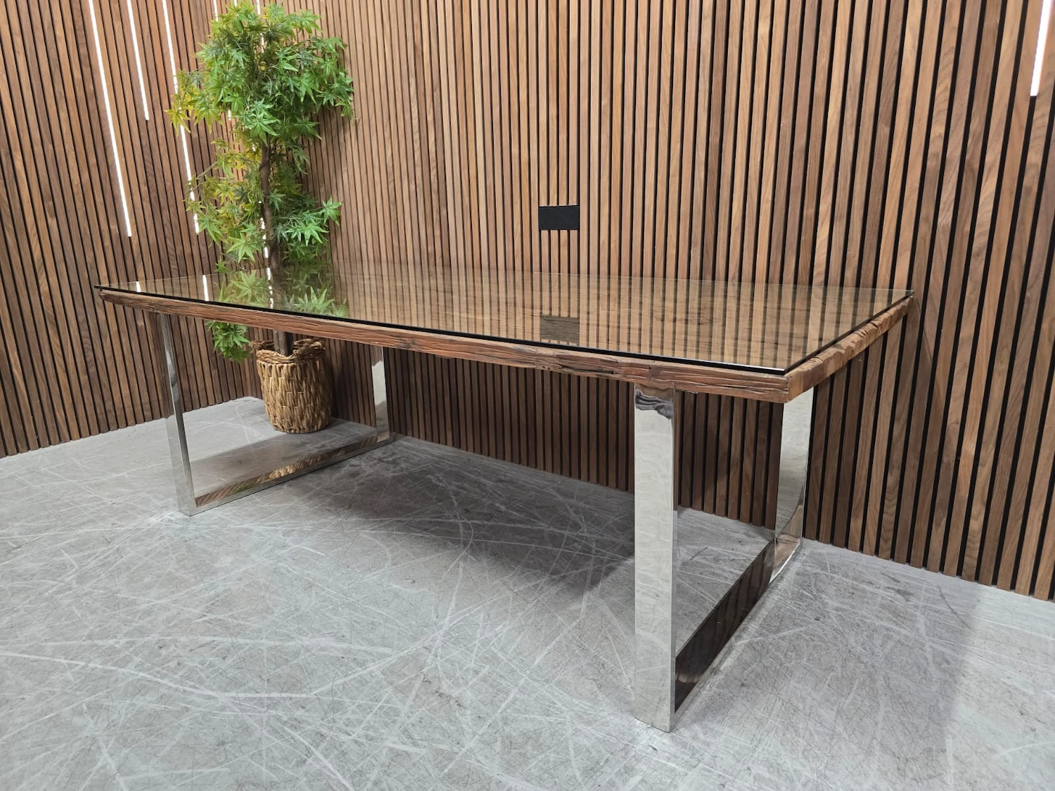 Right side picture of chennai 220cm railway sleeper dining table