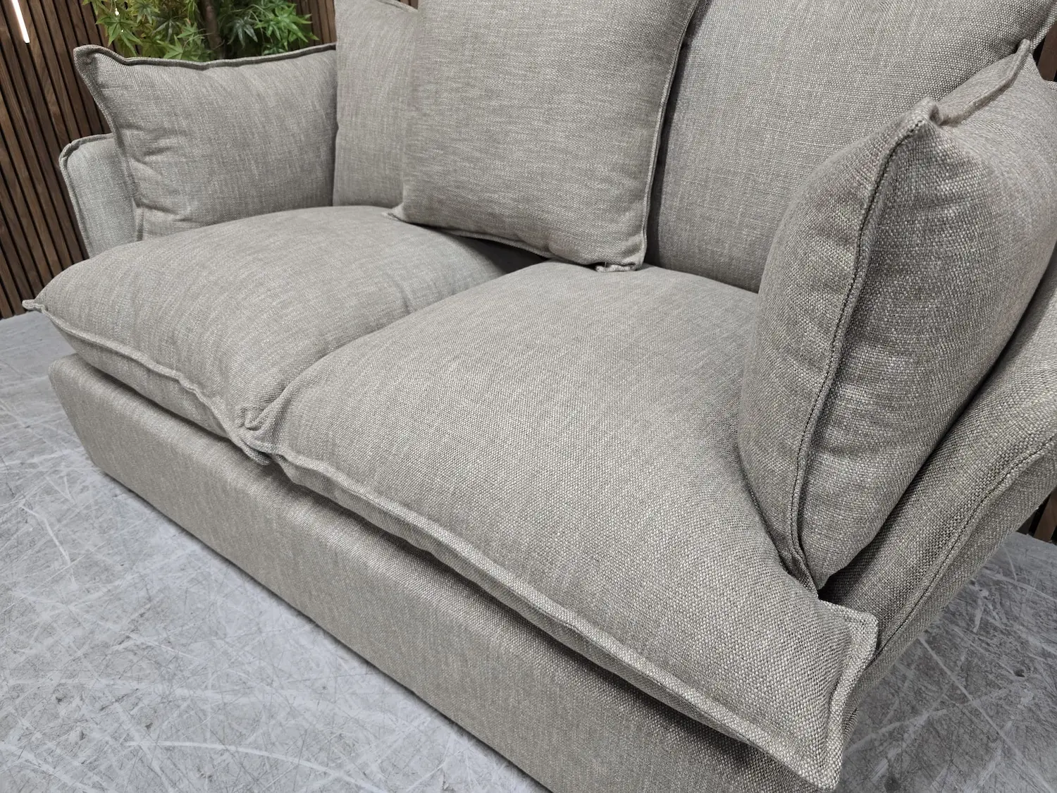 Zoomed in of seat cushions Malibu 2.5 seater sofa & Footstool in greige