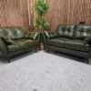French connection zinc 2 seater sofa and loveseat in green leather