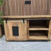 industrial mango wood & iron sliding door tv stand