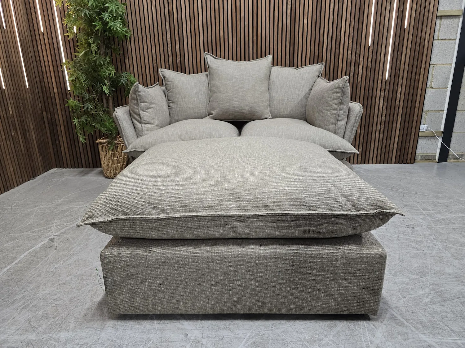 malibu 2.5 seater sofa and footstool in greige florence texture