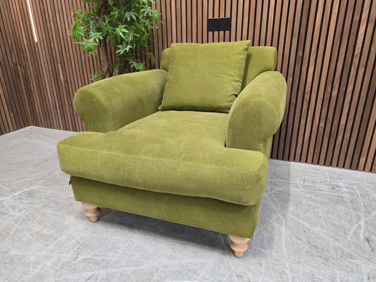 right side photo of the teddy armchair in norfolk cotton