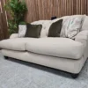 Dumpling Button back 3 seater sofa in natural fabric from the right side