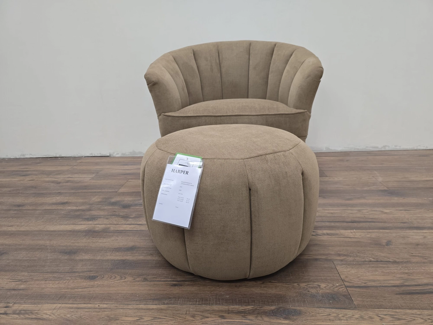 Sofa.com Harper Art Deco Armchair & Footstool In Cinnamon Aquaclean Clever Canvas