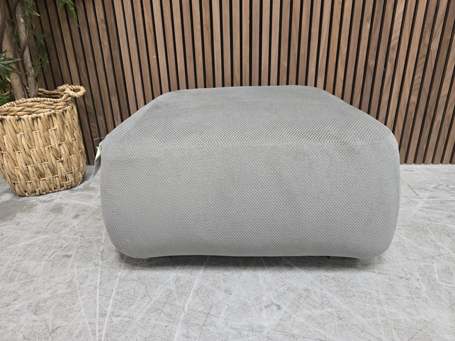 carmel square footstool in grey speckled chenille