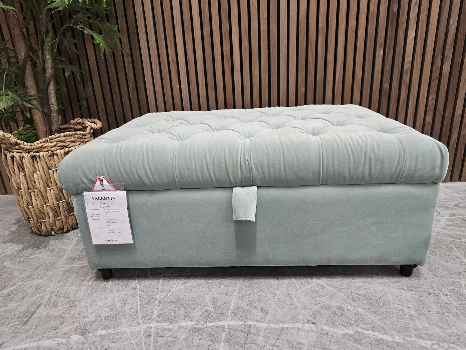 valentin buttoned storage footstool in sage smart velvet