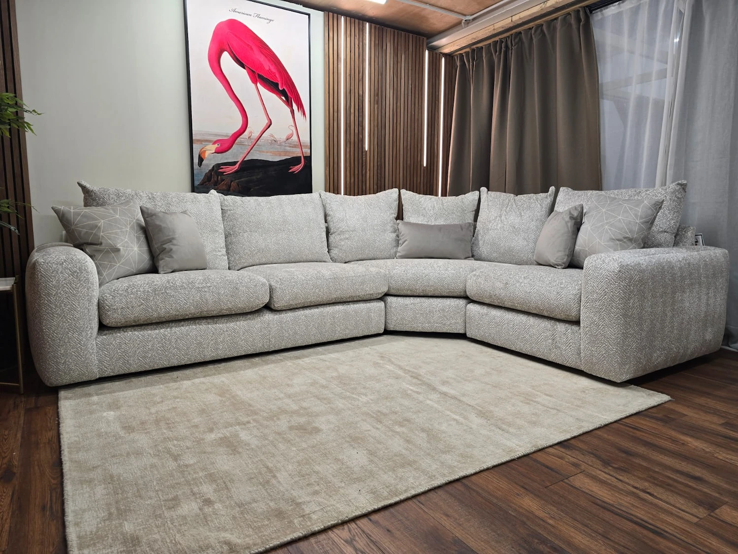 Furniture Village Pandora rhf corner in Chevron silver 2