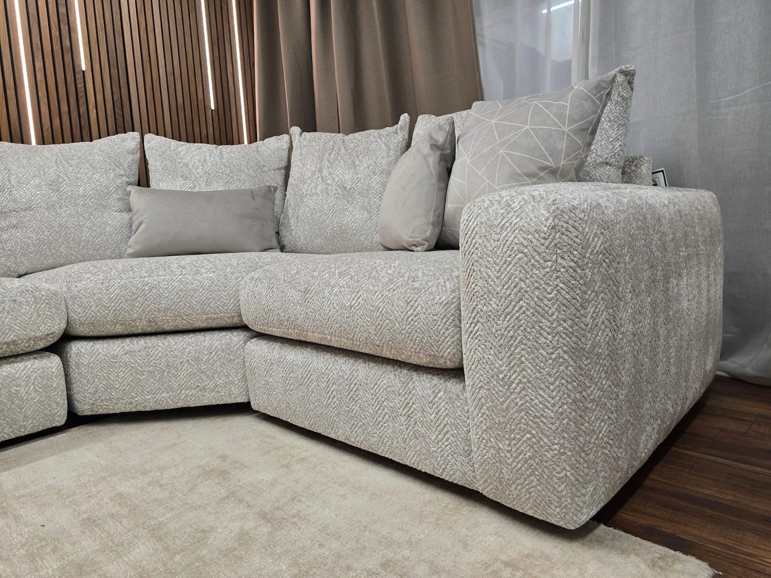 Furniture Village Pandora rhf corner in Chevron silver 6