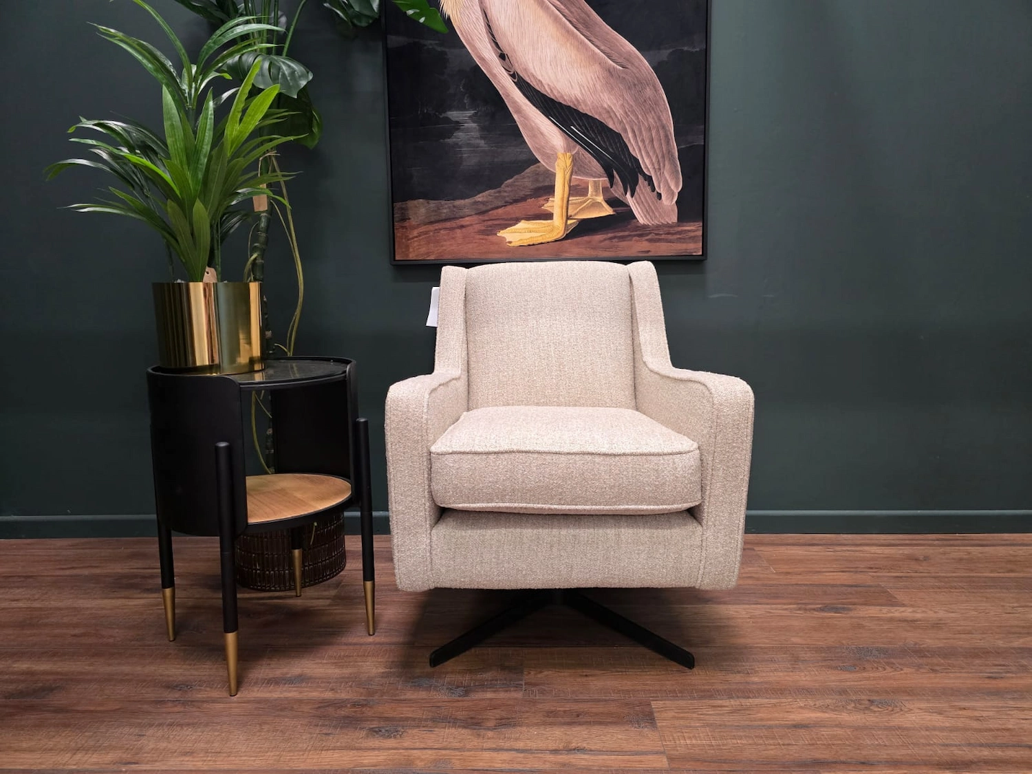 Lorenzo swivel accent chair in natural fabric